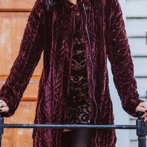 Free People Burgundy Quilted Velvet coat M
